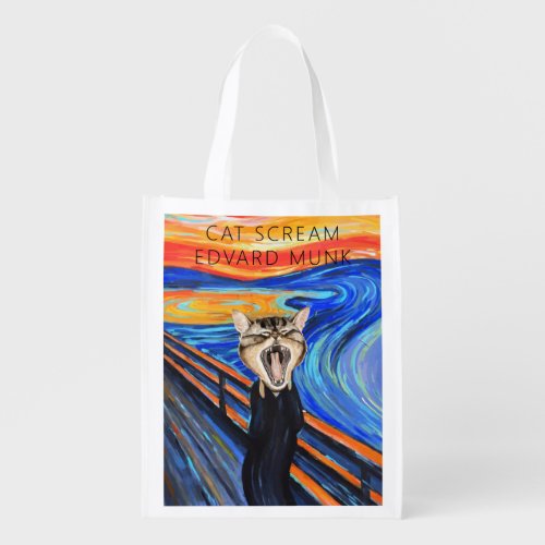 Cat Scream Edward Munch The parody is funny Grocery Bag