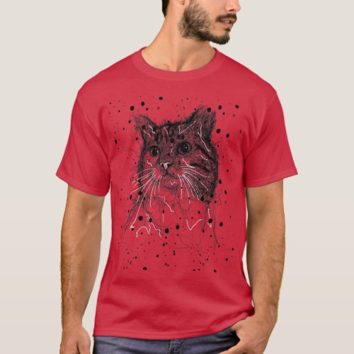Cat Scribble Artwork Face T_Shirt