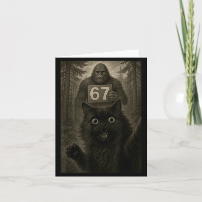 Cat Selfie 67 Meme Six Seven Funny Bigfoot  Card (Front)