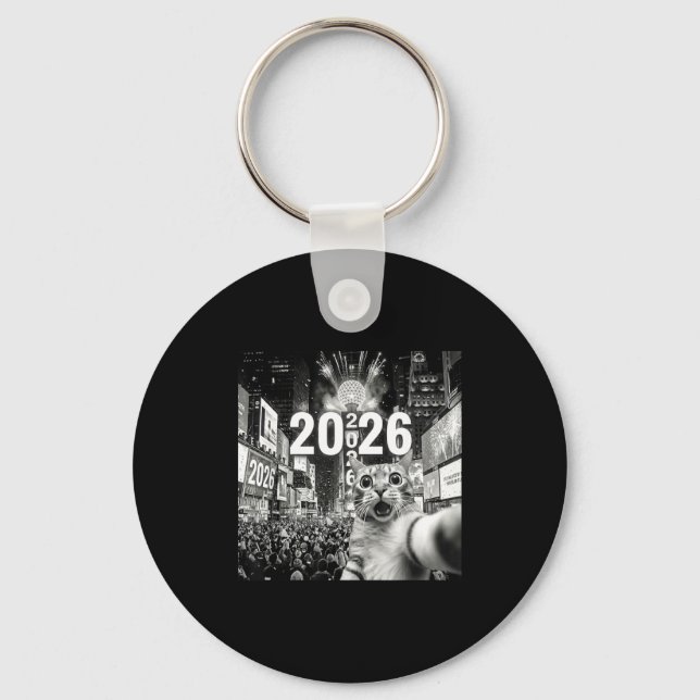 Cat Selfie At New York Happy New Years Eve 2026 Ba Keychain (Front)