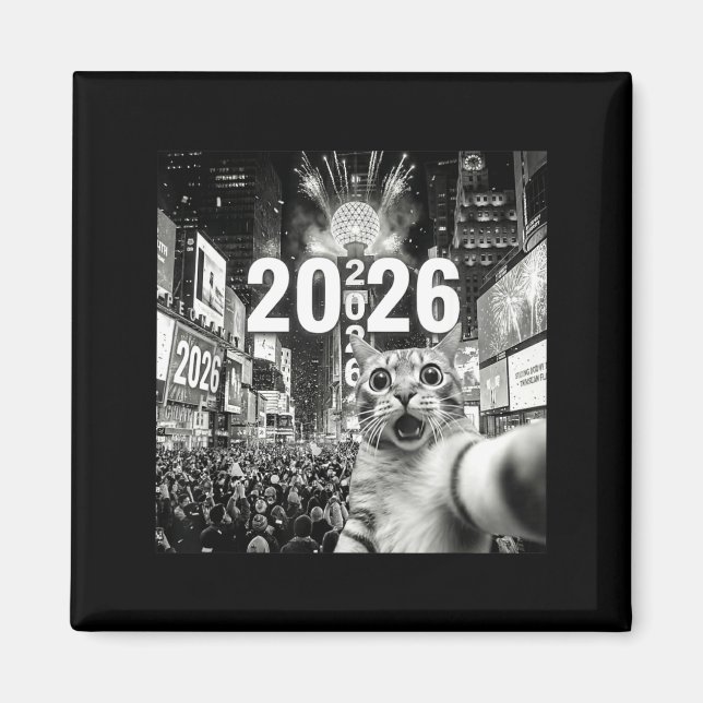 Cat Selfie At New York Happy New Years Eve 2026 Ba Magnet (Front)