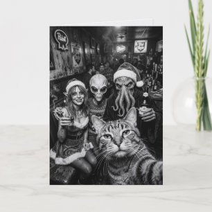 Cat Selfie Bigfoot Alien Christmas Card