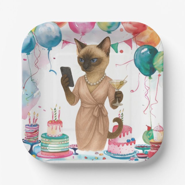 Cat Selfie Birthday Party  Paper Plates (Front)