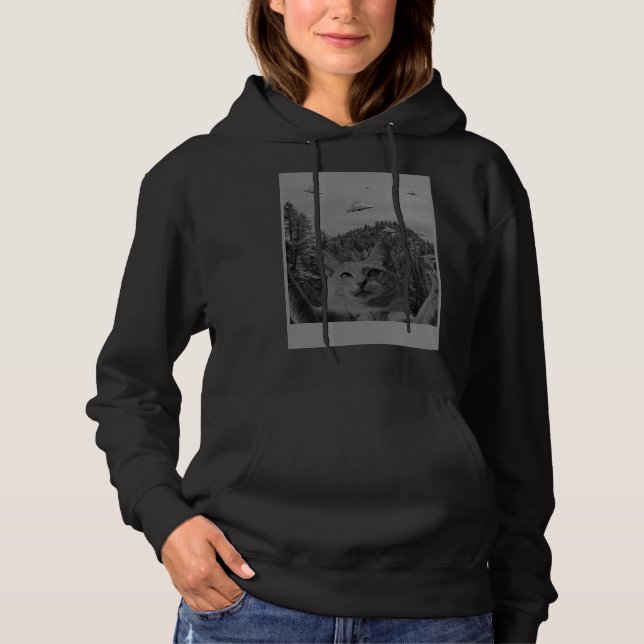 Cat Selfie Meme UFO Sighting Alien Conspiracy Sci  Hoodie (Front)