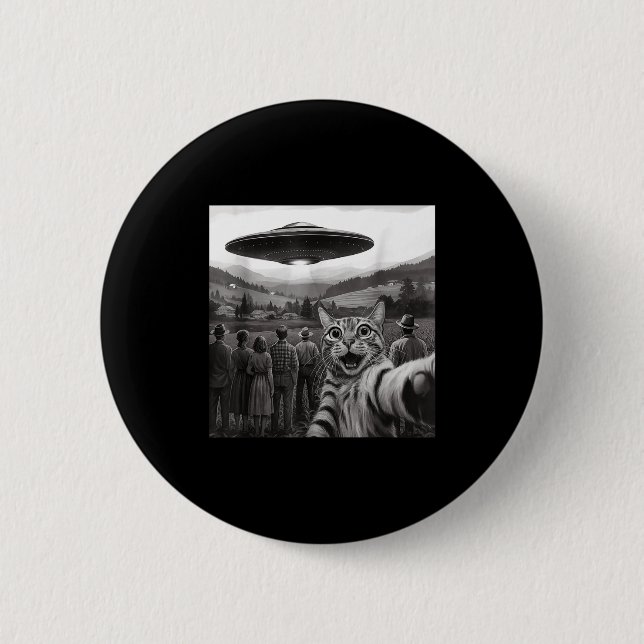 Cat Selfie People Watching An Alien Funny Cat For  Button (Front)