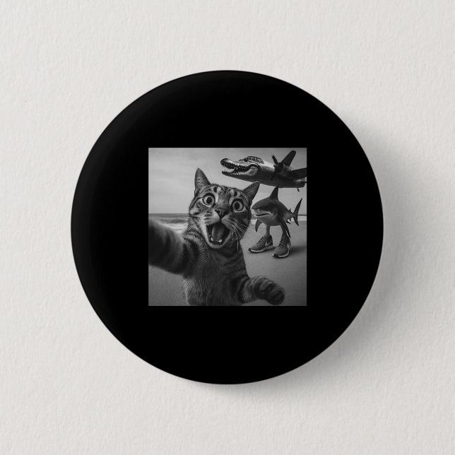 Cat Selfie Shark Crocodile Italian Brainrot Meme M Button (Front)
