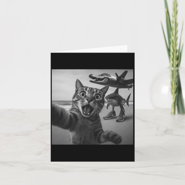 Cat Selfie Shark Crocodile Italian Brainrot Meme M Card (Front)