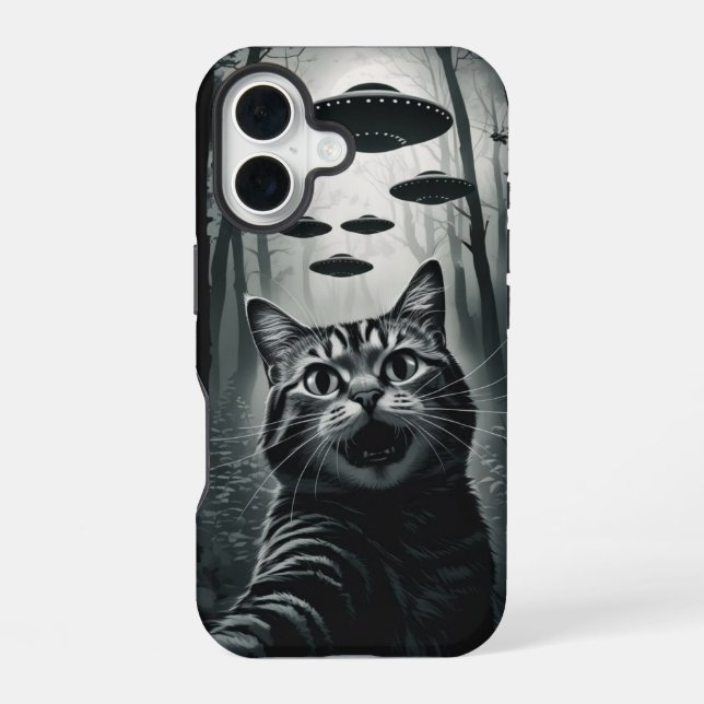 Cat Selfie UFO Abduction: Feline Alien Encounter iPhone Case (Back)