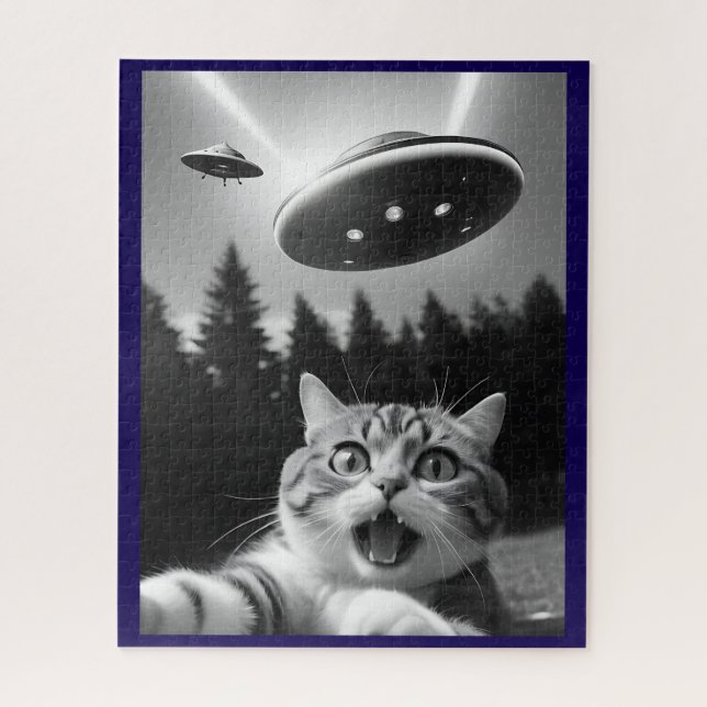 Cat Selfie UFO Jigsaw Puzzle Whimsical (Vertical)