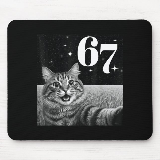Cat Selfie With 67 Meme Funny Cats Graphic For Men Mouse Pad (Front)