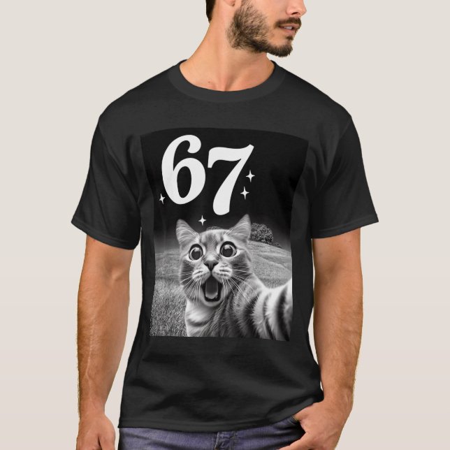 Cat Selfie With 67 Meme Funny Cats Graphic For Men T-Shirt (Front)