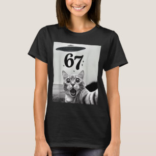 Cat Selfie With Alien Ufo And 67 Funny 6 7 For Men T-Shirt