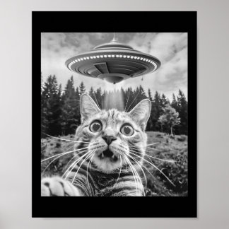 Cat Selfie With Alien Ufo Funny Cat For Men Women Poster