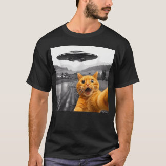 Cat Selfie With Alien Ufo Funny Cat For T-Shirt