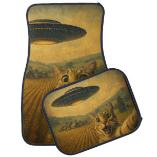 Cat Selfie With Alien UFO Funny Cat Gifts Car Floor Mat