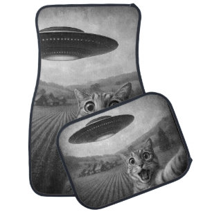 Cat Selfie With Alien UFO Funny Cat Gifts Car Floor Mat