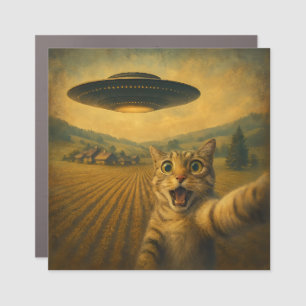 Cat Selfie With Alien UFO Funny Cat Gifts Car Magnet