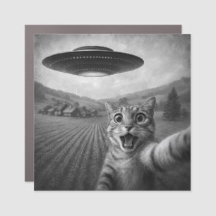 Cat Selfie With Alien UFO Funny Cat Gifts Car Magnet