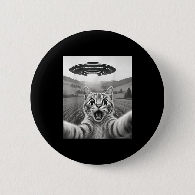 Cat Selfie With Alien Ufo Funny Cat Gifts For Men  Button (Front)