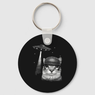 Cat Selfie With Alien Ufo Funny Cat Gifts For Men Keychain