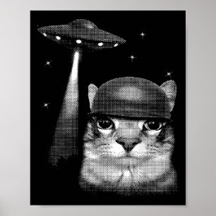 Cat Selfie With Alien Ufo Funny Cat Gifts For Men Poster
