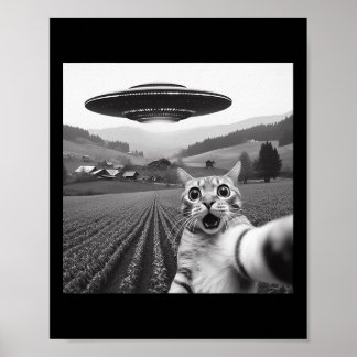 Cat Selfie With Alien Ufo Funny Cat Gifts For Men Poster