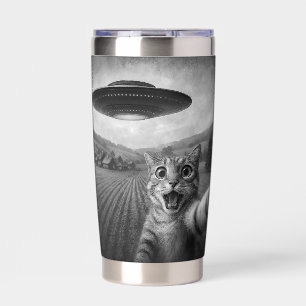 Cat Selfie With Alien UFO Funny Cat Gifts Insulated Tumbler