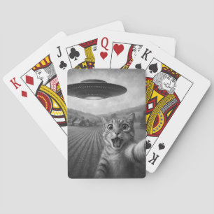 Cat Selfie With Alien UFO Funny Cat Gifts Poker Cards