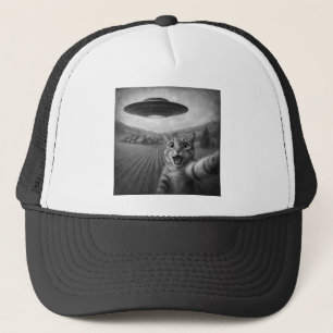 Cat Selfie With Alien UFO Funny Cat Gifts Trucker Hat