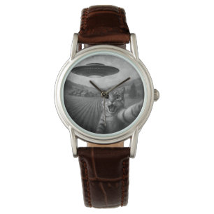 Cat Selfie With Alien UFO Funny Cat Gifts Watch