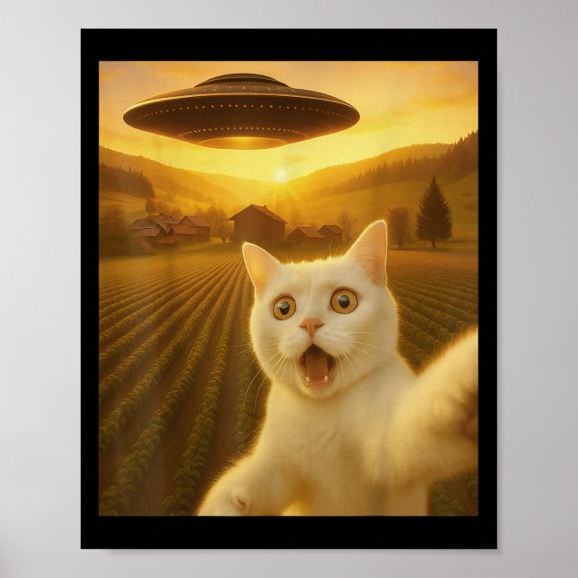 Cat Selfie With Alien Ufo Funny Cats Gifts For Men Poster (Front)