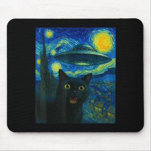 Cat Selfie With Alien Ufo Night Van Gogh Men Women Mouse Pad