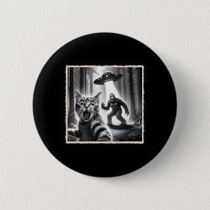 Cat Selfie With Bigfoot And Ufo Funny Sasquatch Ca Button