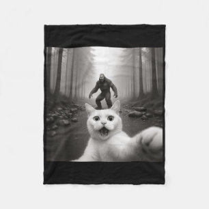 Cat Selfie With Bigfoot Funny Cat Gifts For Men Wo Fleece Blanket