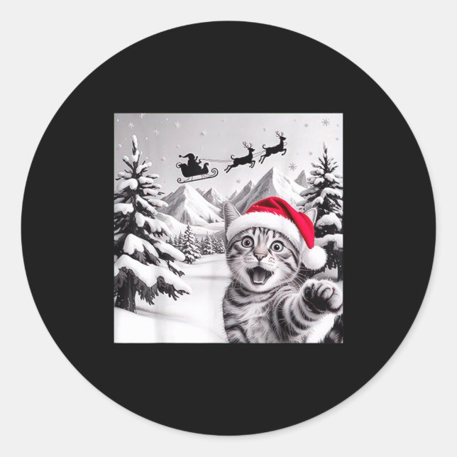 Cat Selfie With Santa  Classic Round Sticker (Front)