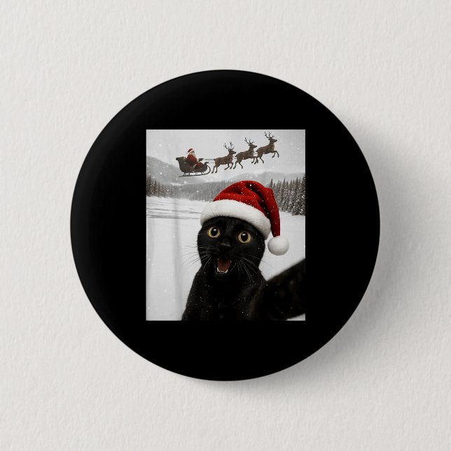 Cat Selfie With Santa Funny Black Cat Christmas Me Button (Front)