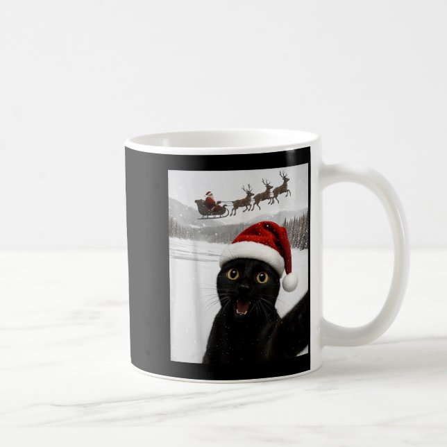 Cat Selfie With Santa Funny Black Cat Christmas Me Coffee Mug (Right)