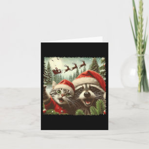Cat Selfie With Santa's Sleigh Weird Funny Raccoon Card