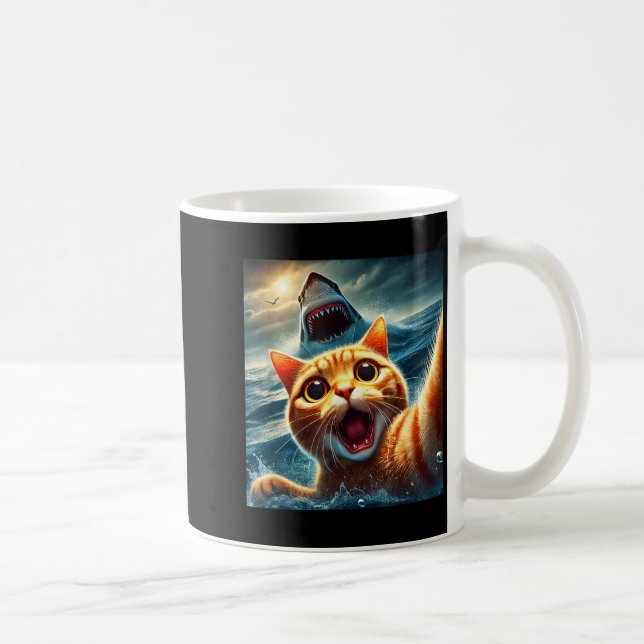 Cat Selfie With Shark Funny  Coffee Mug (Right)