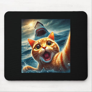 Cat Selfie With Shark Funny Mouse Pad