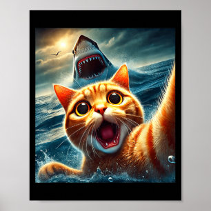 Cat Selfie With Shark Funny Poster