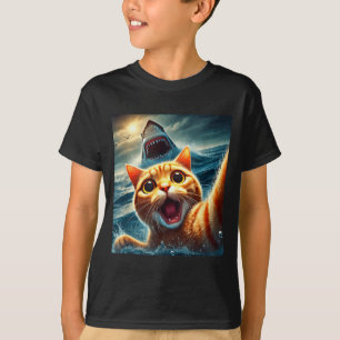 Cat Selfie With Shark Funny  T-Shirt