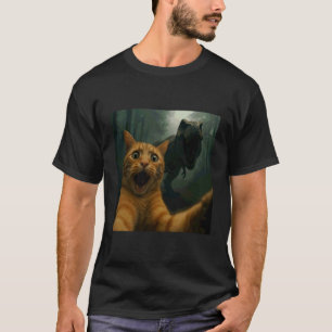 Cat Selfie with T-Rex Dinosaur Comedy Animal T-Shirt