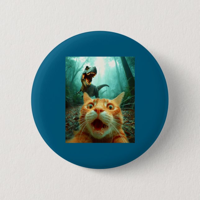 Cat Selfie With T-rex Dinosaur Trex Dino Men Women Button (Front)