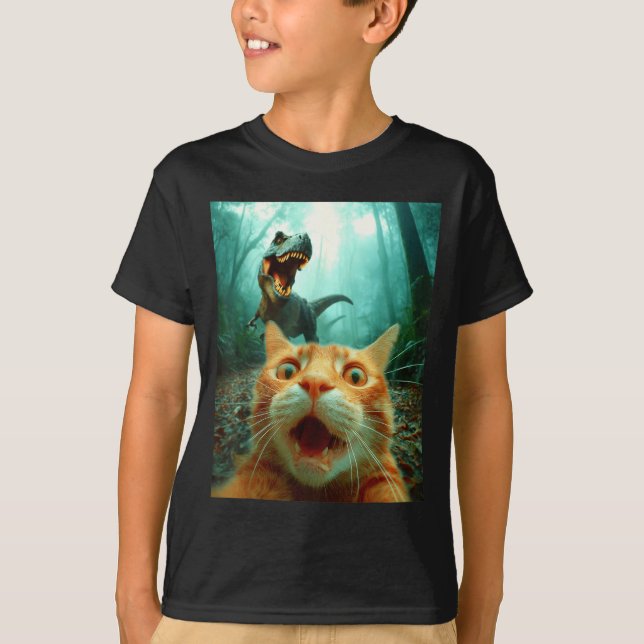 Cat Selfie With T-rex Dinosaur Trex Dino Men Women T-Shirt (Front)