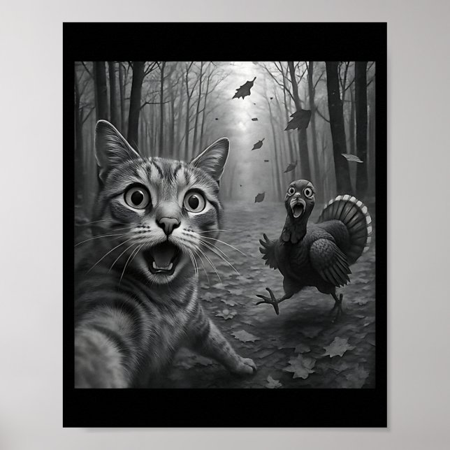 Cat Selfie With Turkey Funny Happy Thanksgiving Da Poster (Front)