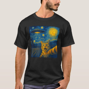 Cat Selfie with UFO Cats Starry Night Van Gogh Men T-Shirt