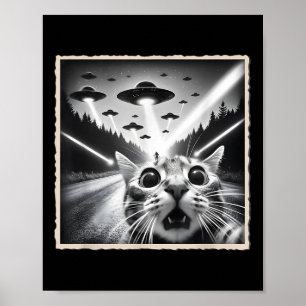 Cat Selfie With Ufo _ Funny Alien & Cat Poster