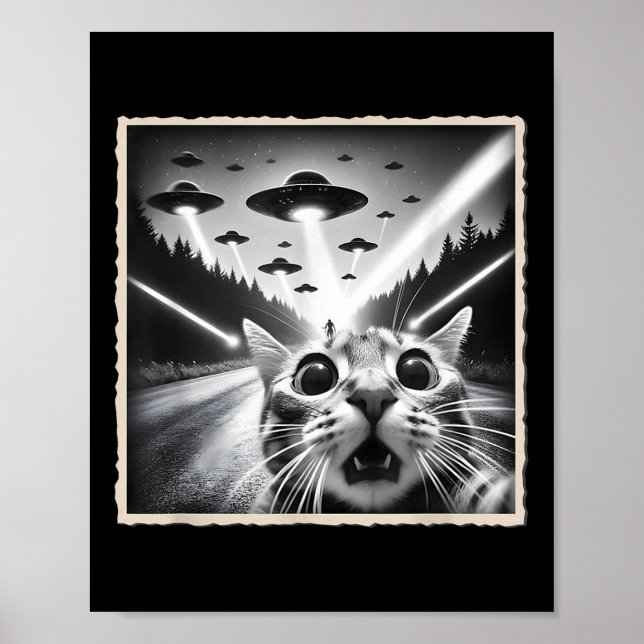 Cat Selfie With Ufo _ Funny Alien &amp; Cat  Poster (Front)