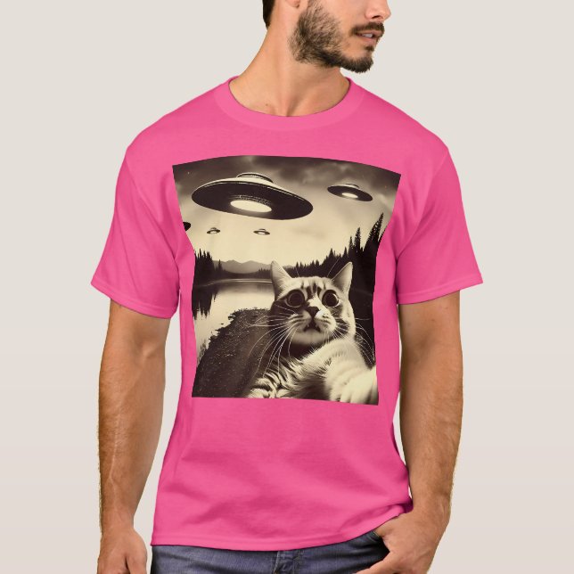 Cat Selfie With Ufo T-Shirt (Front)